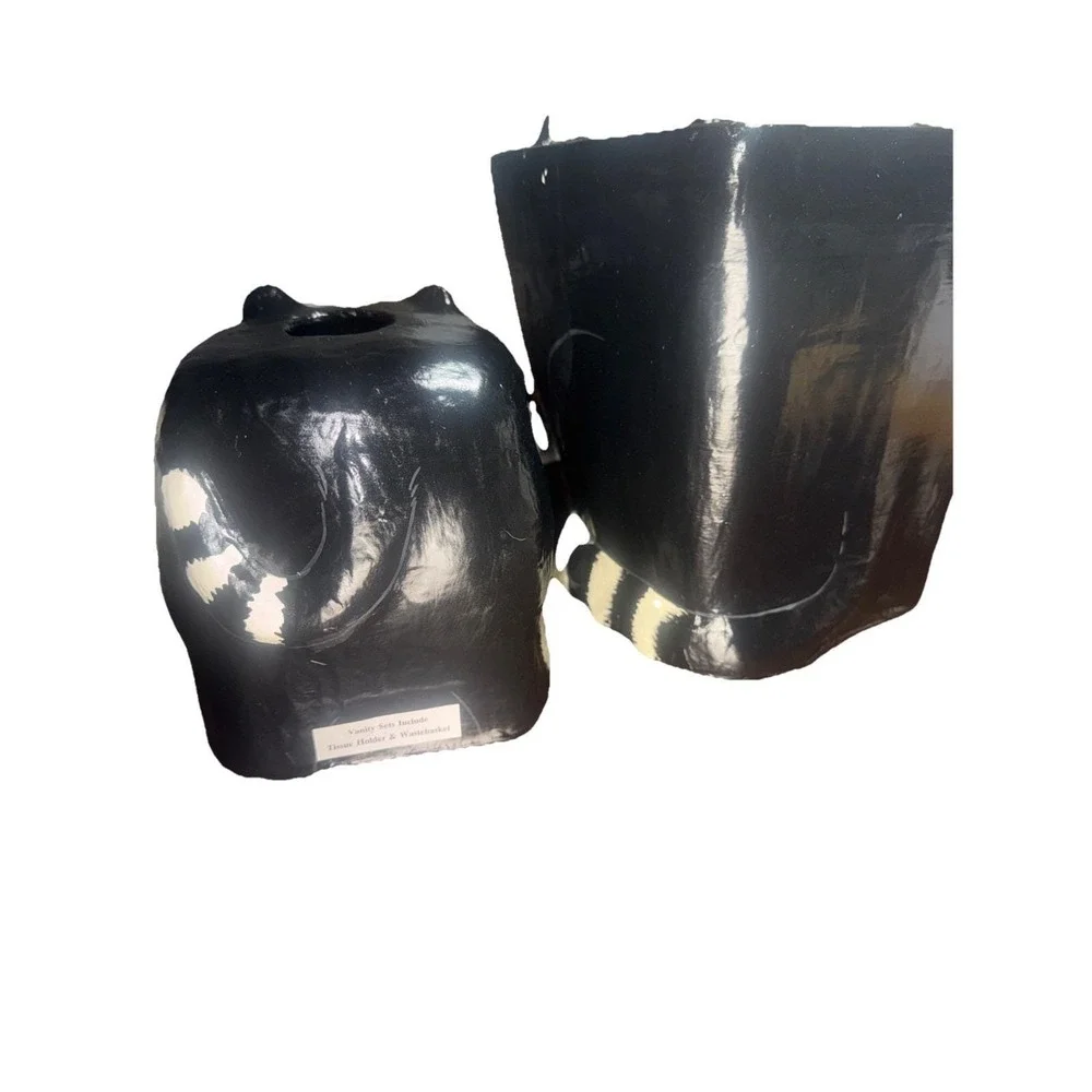 Cat papier-mâché wastebasket tissue holder. 10